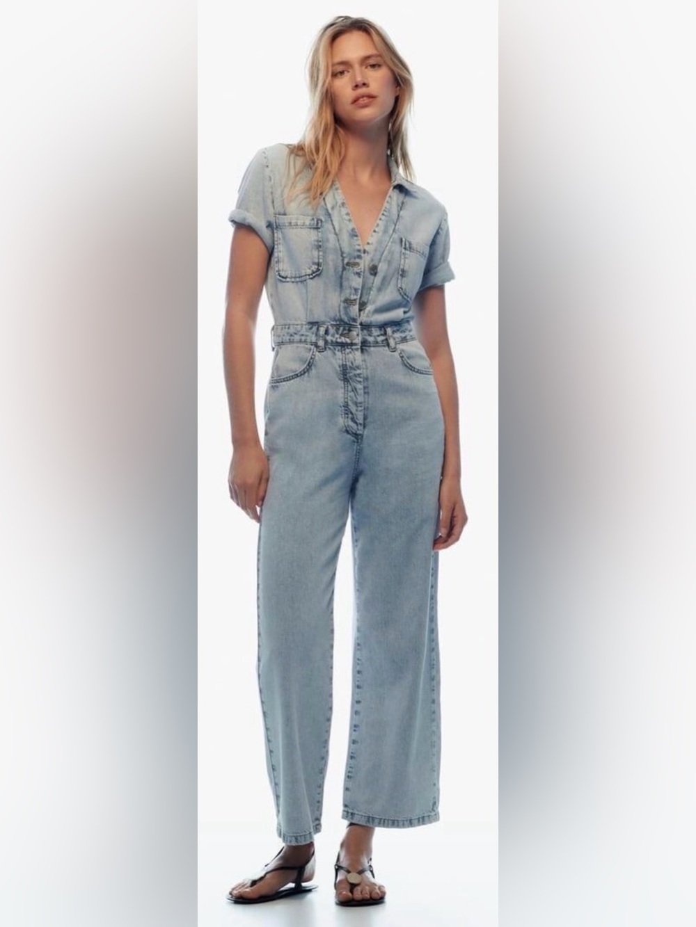 Zara Light Blue Denim Jumpsuit Jeans